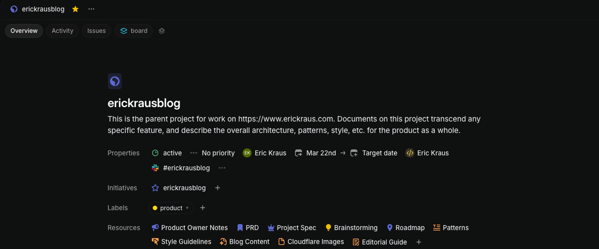 A project in Linear. Everything in one place: documents and tasks