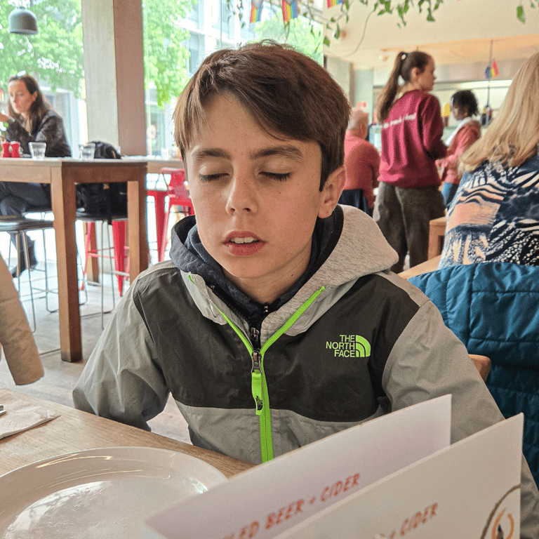 Max tired at Breakfast