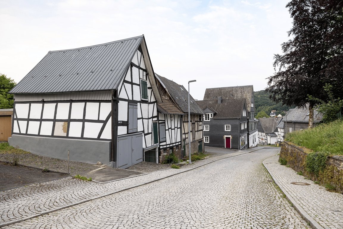 More views of white buildings and cobblestone streets