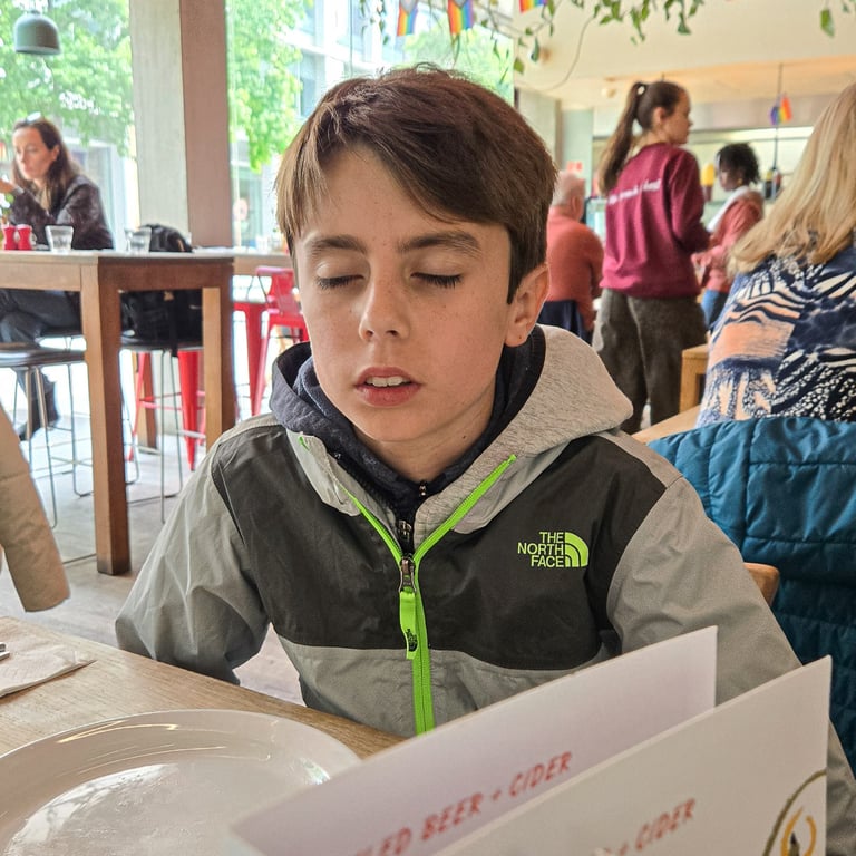 Max tired at Breakfast