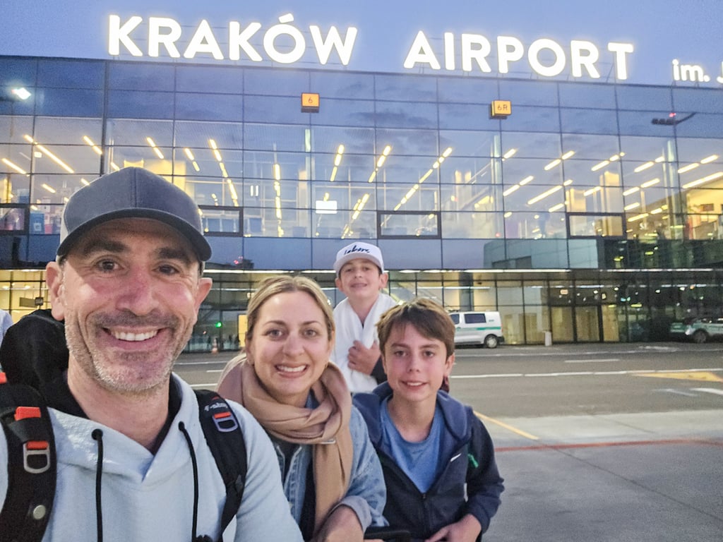 Family Selfie in front of Krakow Aiport