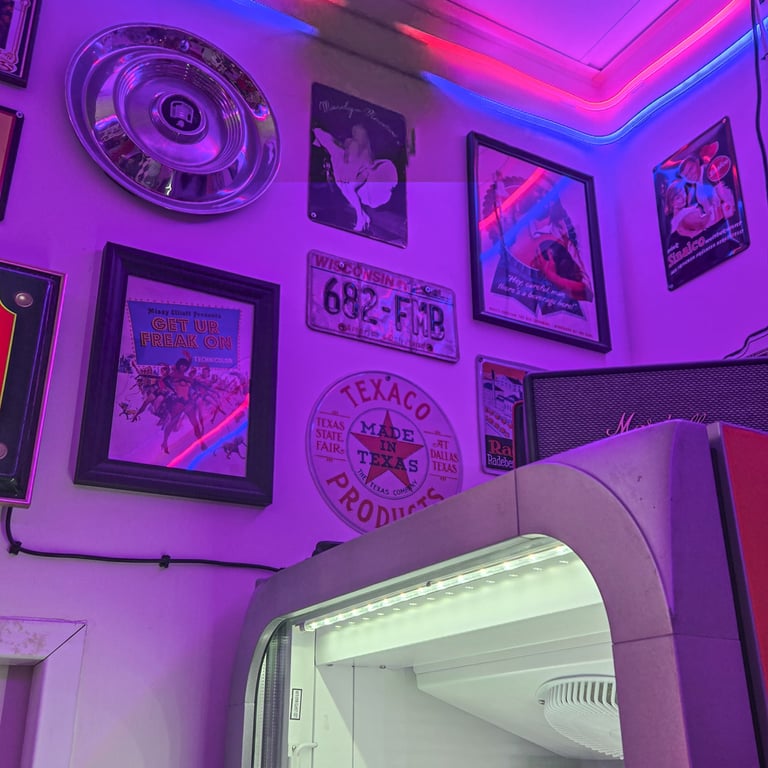 50's vibe with license plates on wall