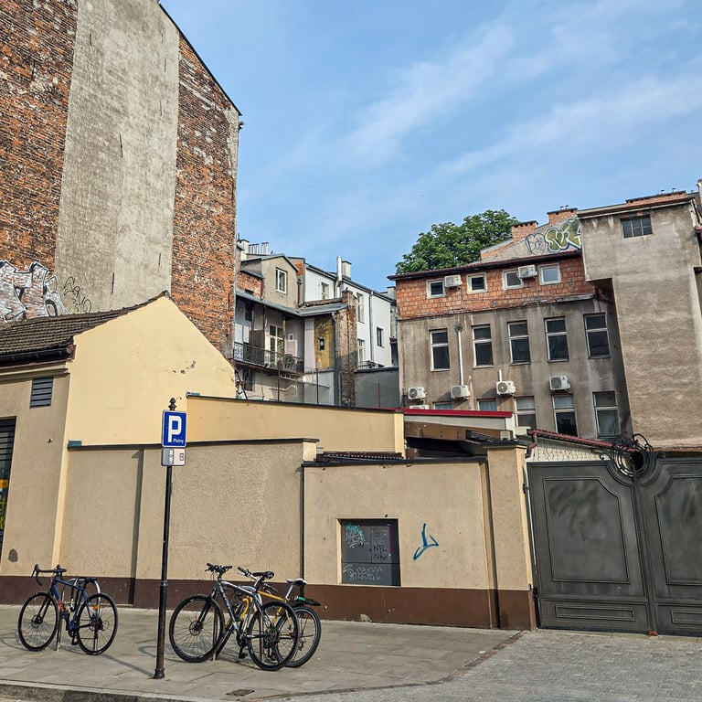 Buildings and blue sky, Krakow morning