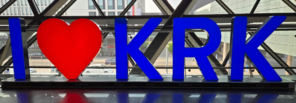 I Love Krakow sign in airport