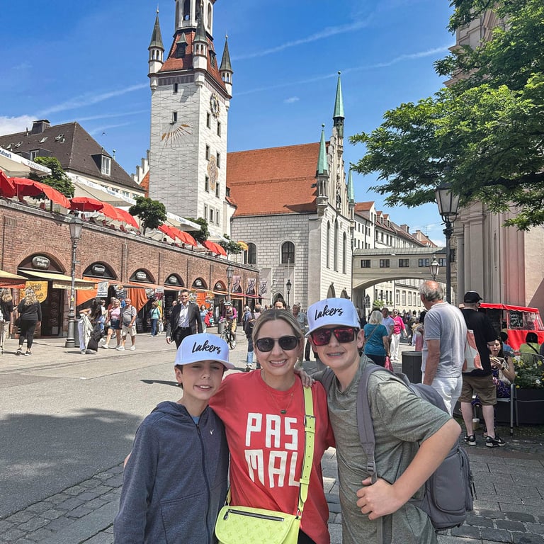 Lori, Tyler, and Max outside Marienplatz