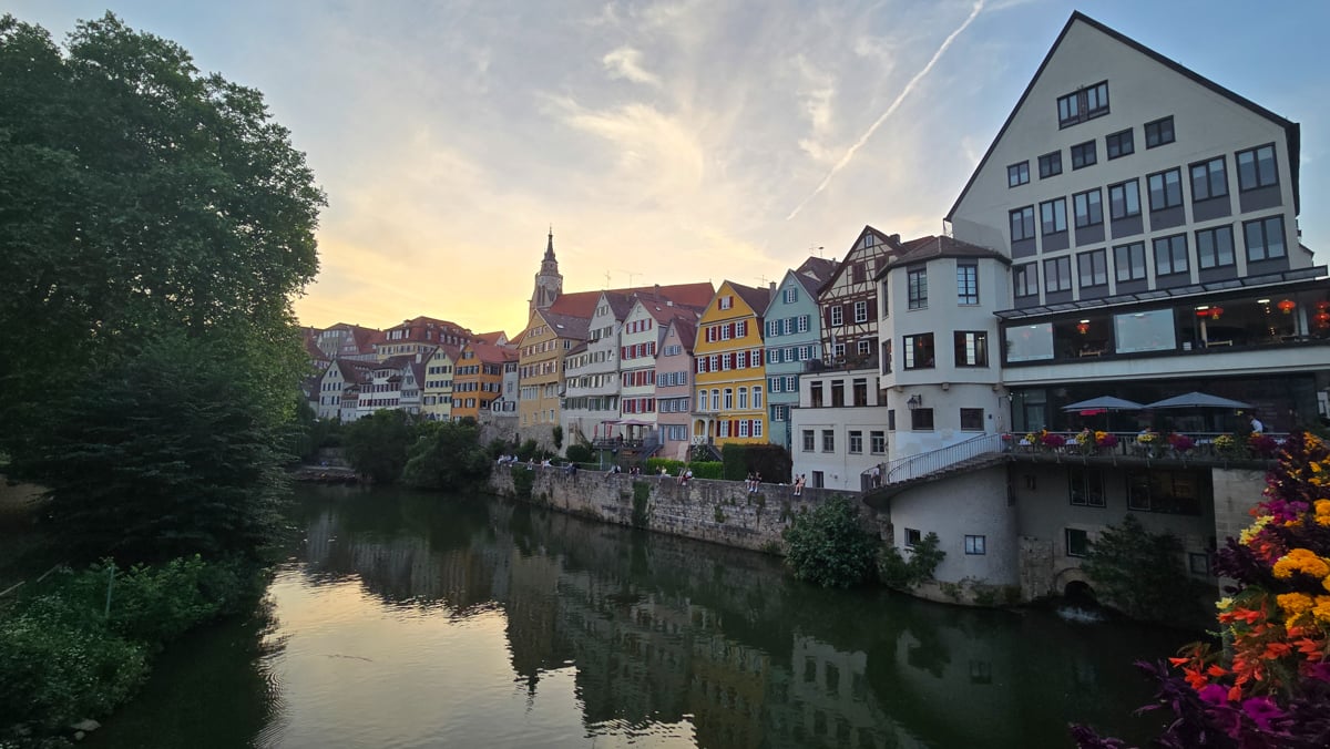 Colored, half-timbered homes along river