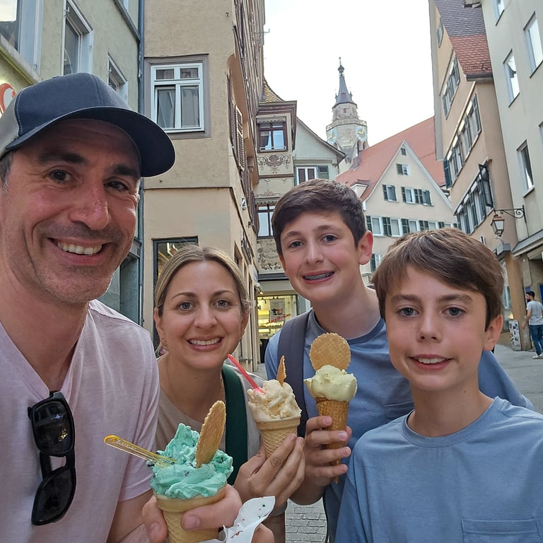 A picture of the family with ice cream