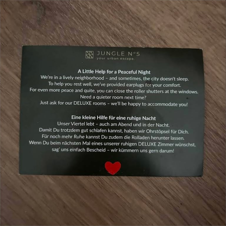 Note left inside the room about noise