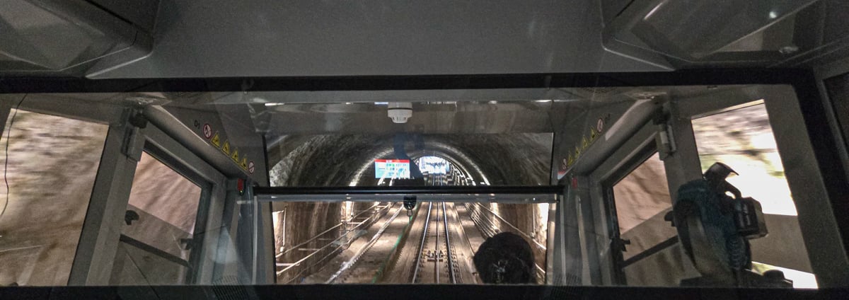 The tram going up the steep hill
